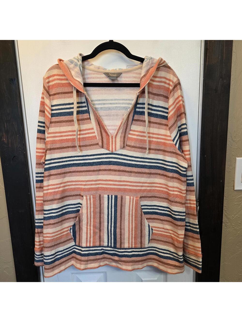 Naturale Reflections Women's Striped Cotton Hoodie Sweatshirt Large NWOT